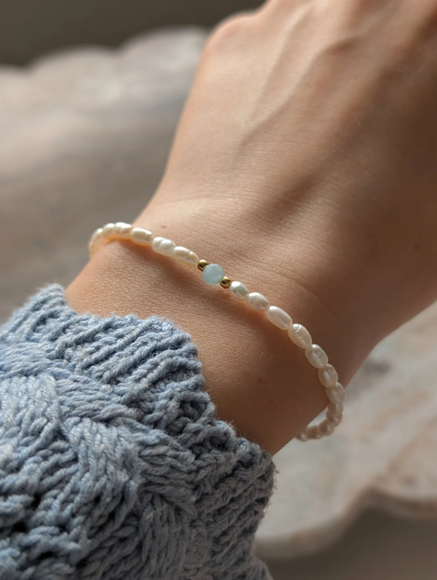 Bransoletka z perłami i akwamarynem 