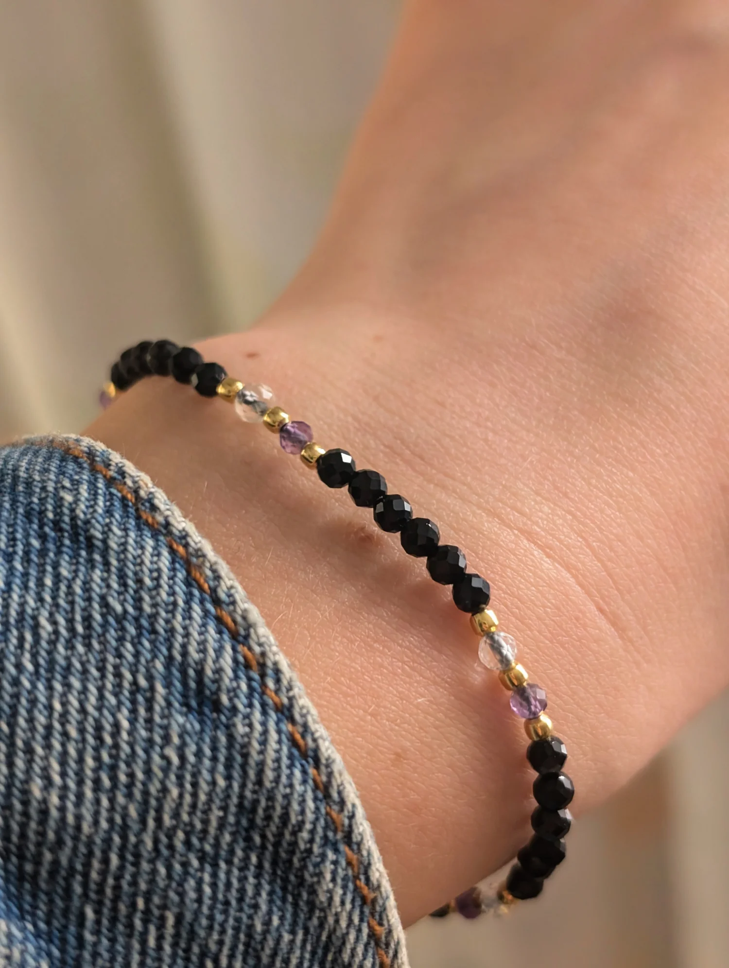 Bransoletka Ochrona z czarnego turmalinu, ametsytu, kryształu górskiego 