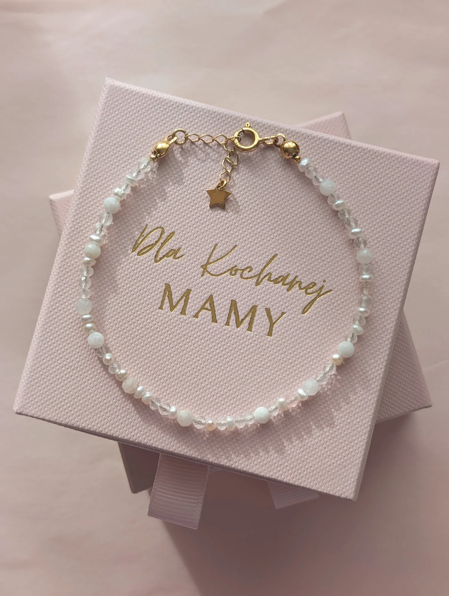 Bransoletka z perłami, kryształem górskim, kamieniem księżycowym