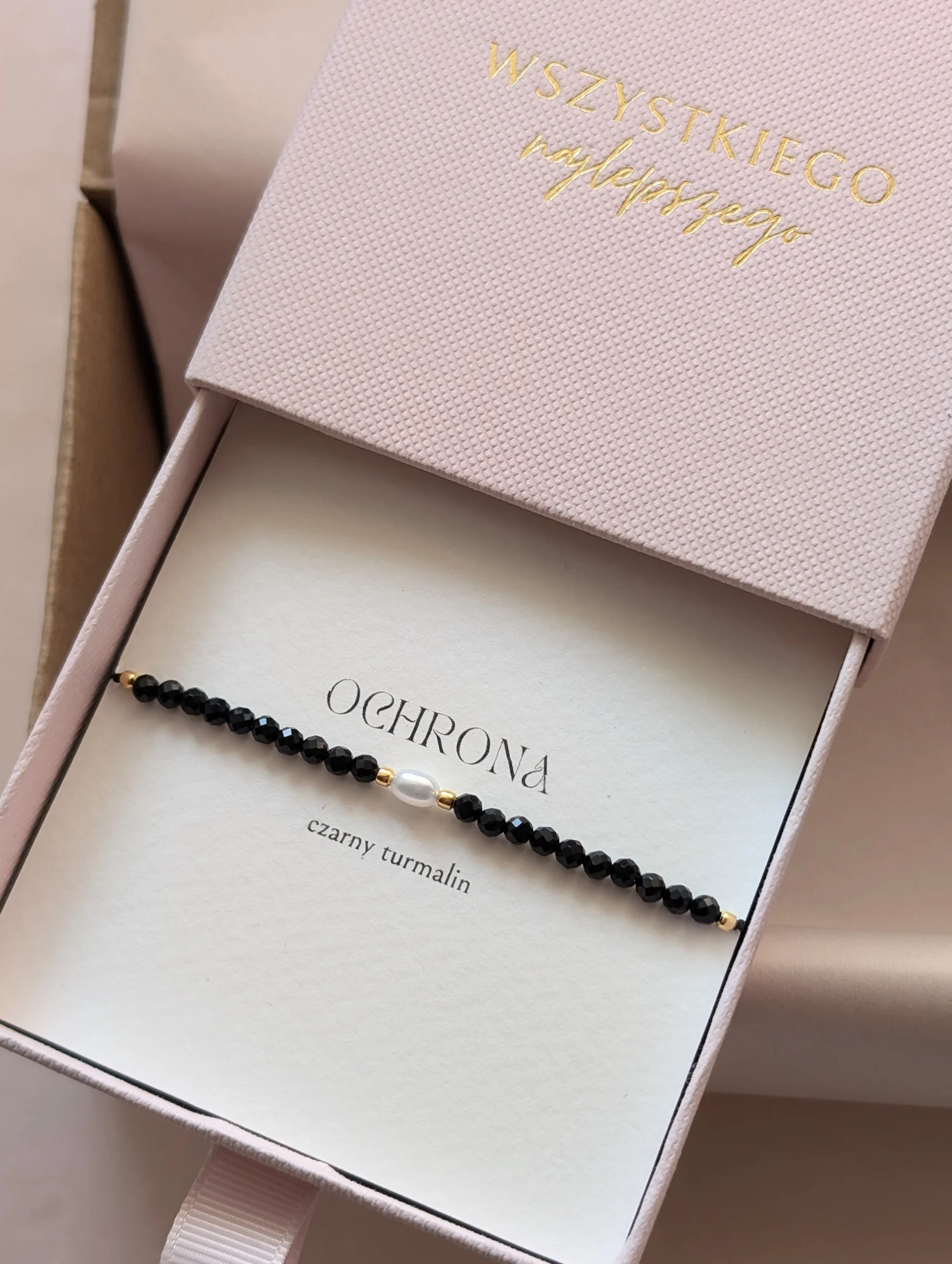 Bransoletka Ochrona z czarnym turmalinem i perłą