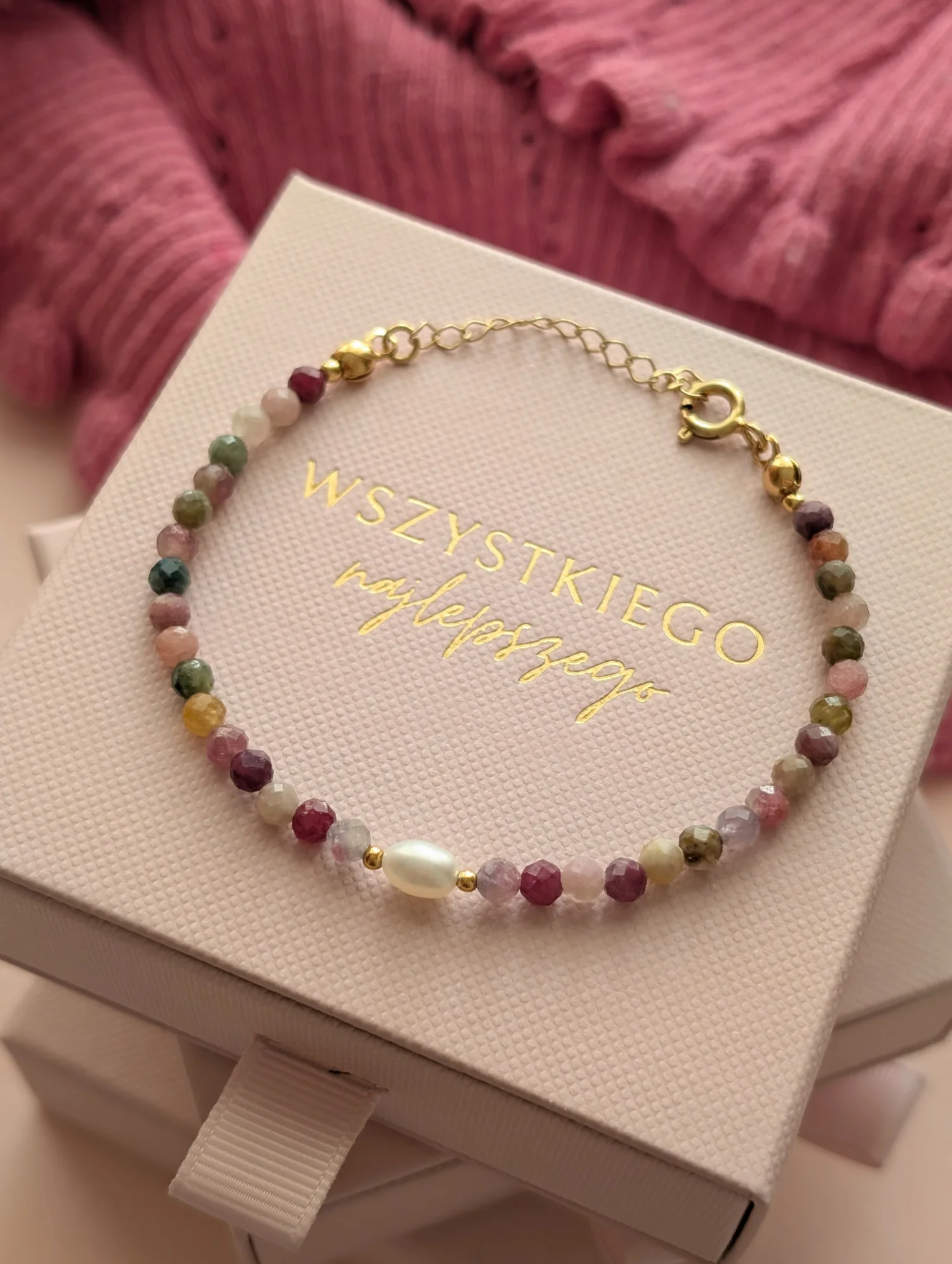 Bransoletka z kolorowym turmalinem i perłą 