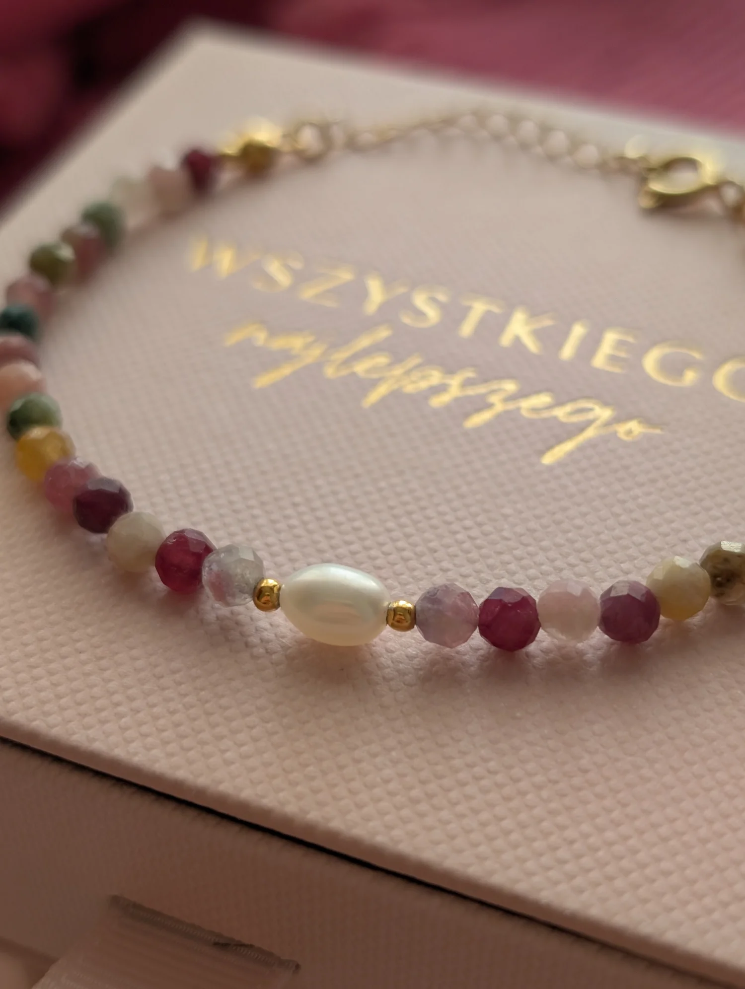 Bransoletka z kolorowym turmalinem i perłą 