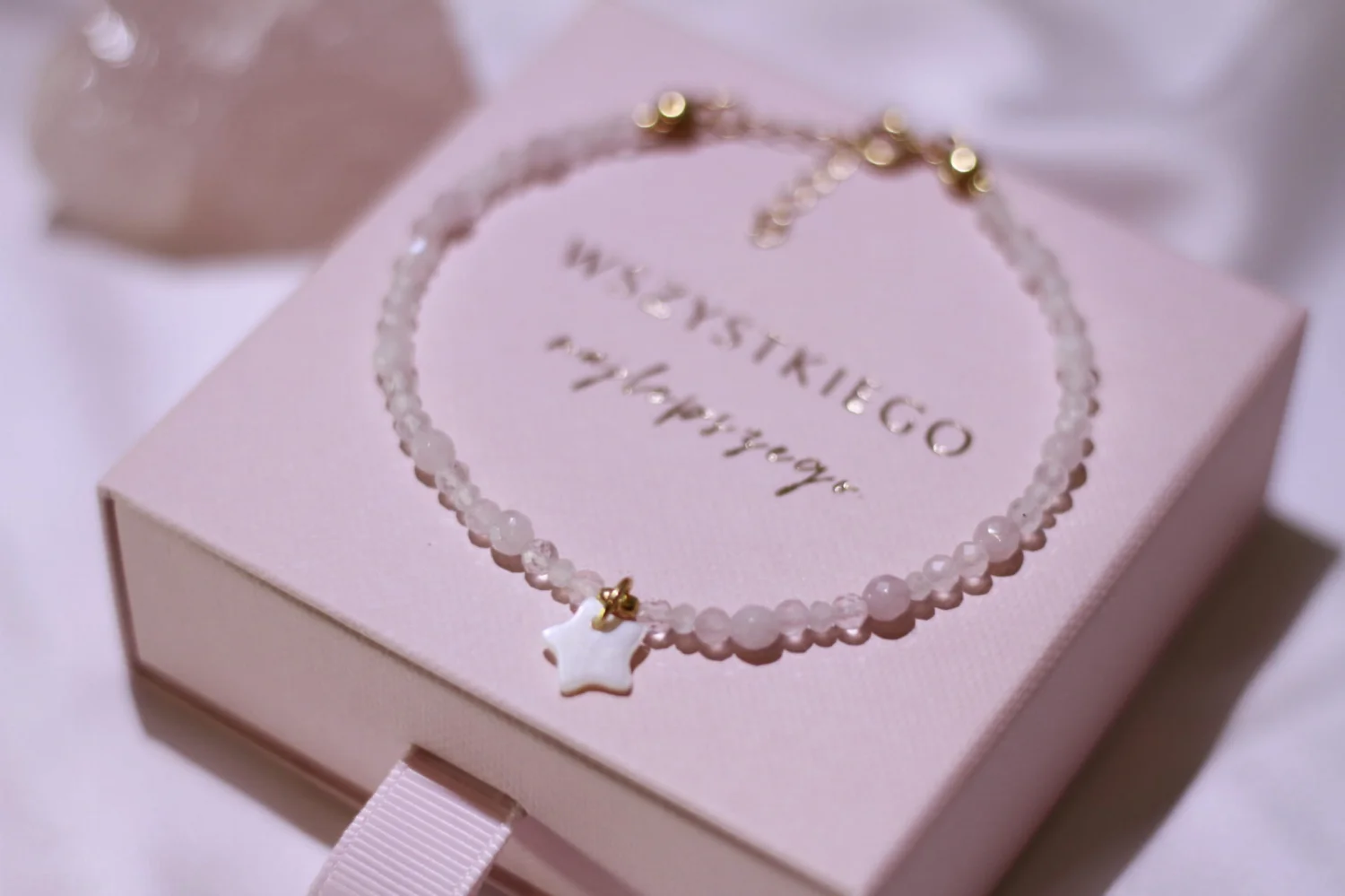 Bransoletka z kryształu górskiego, kamienia księżycowego i pereł