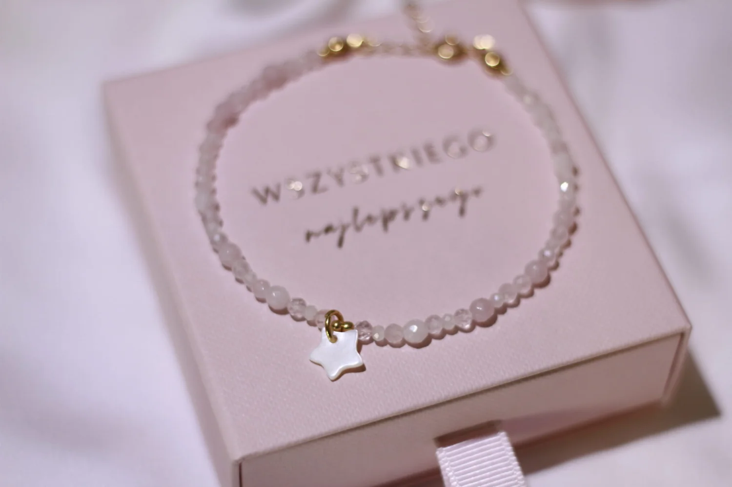 Bransoletka z kryształu górskiego, kamienia księżycowego i pereł